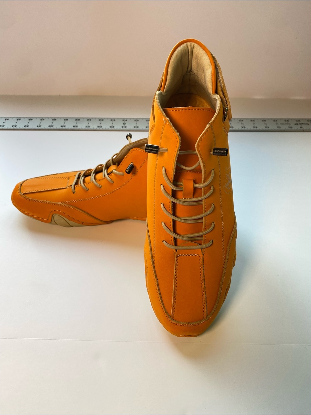 Flyland Men’s Leather Ankle Boots Lace-Up Round Toe Orange/Beige EU 41 (US 8)